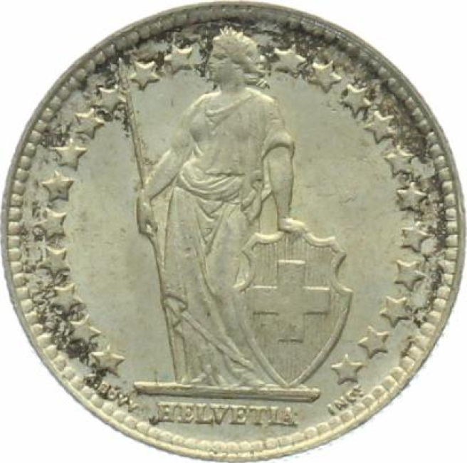 1/2 Franken 1952 B - unzirkuliert Patina